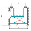 Marco Liviano Perimetral 2 Carriles 45mm. Espesor 1.2 mm. Largo 5.85mts. Acabado Anodizado Negro