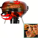 Parrilla de carbón redonda 56x88 cm estilo barbacoa portátil de hierro con termómetro y estante. Asador a carbón