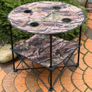 Mesa Plegable Redonda 60X60X70cm Tela Oxford y Tubos de Acero Camping Camuflada con Portavasos. Ideal para Camping Playera Jardín y Pesca.