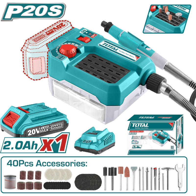 Moto Tool Inalambrico 20V. Incluye batería y cargador. Incluye 40 Accesorios.