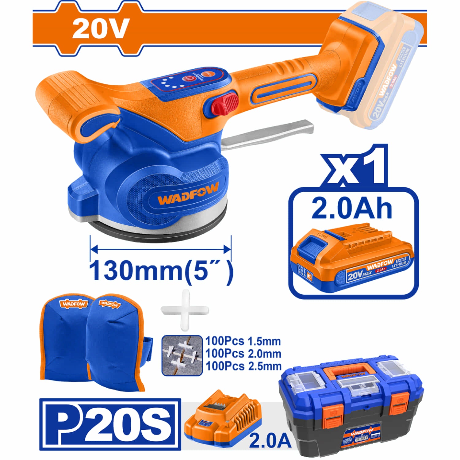 Vibradora para Baldosas Azulejos Inalámbrica 20V 0-10000rpm Ventosa 130mm Incluye batería y cargador. Ventosa vibradora niveladora