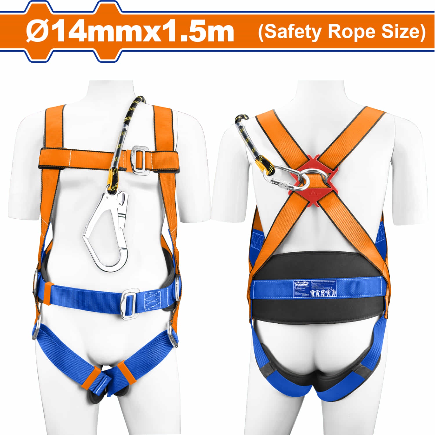 Arnés de Seguridad con 1 anillo dorsal antícaidas  y 2 argollas de la cintura para abajo. 14mmx1.95m Poliéster. Arnes Linea de vida.