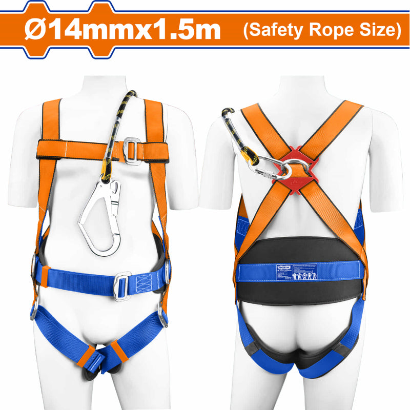 Arnés de Seguridad con 1 anillo dorsal antícaidas  y 2 argollas de la cintura para abajo. 14mmx1.95m Poliéster. Arnes Linea de vida.