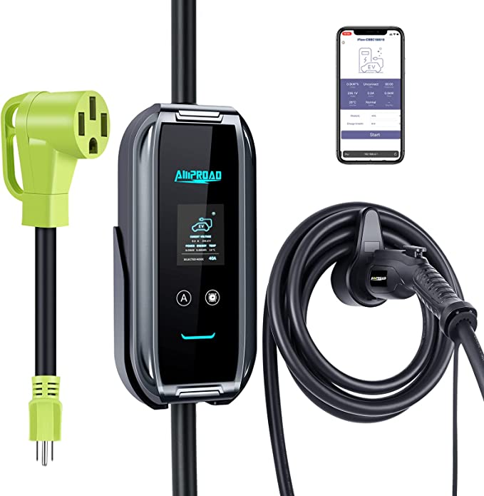 Cargador carros eléctricos Tipo1 J1772 10 a 40A, 110-240V WiFi Dual portátil o de pared.