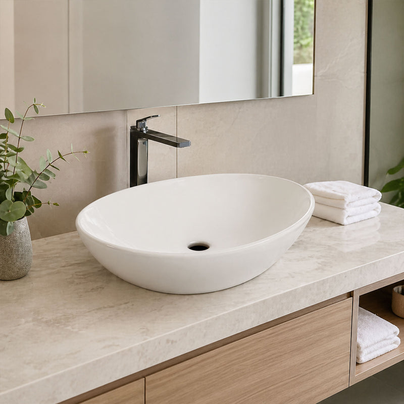 Lavamanos de Sobreponer Ovalado Cerámica Sanitaria Premium, Diseño Moderno 410X340X145mm