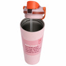 Botella De Agua Termo De 30oz. Vaso Térmico De Acero Inoxidable Con tapa hermética antiderrames, carrizo integrado y Asa. Color Rosado Claro.