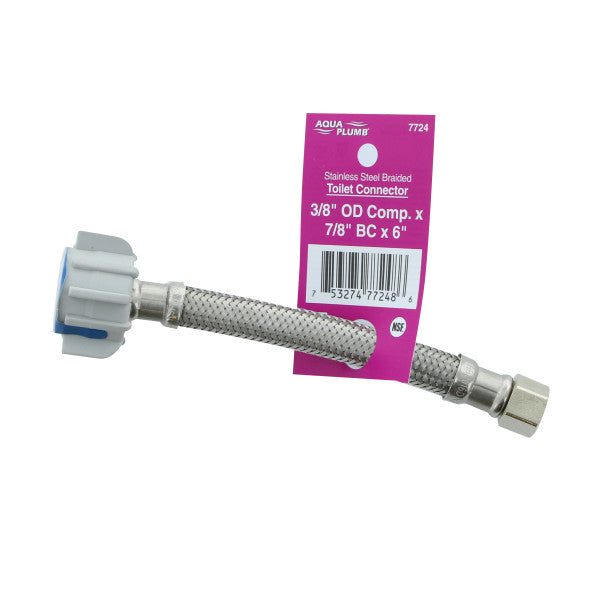 Tubos de abasto de acero inoxidable de para inodoros 3/8" x 7/8".