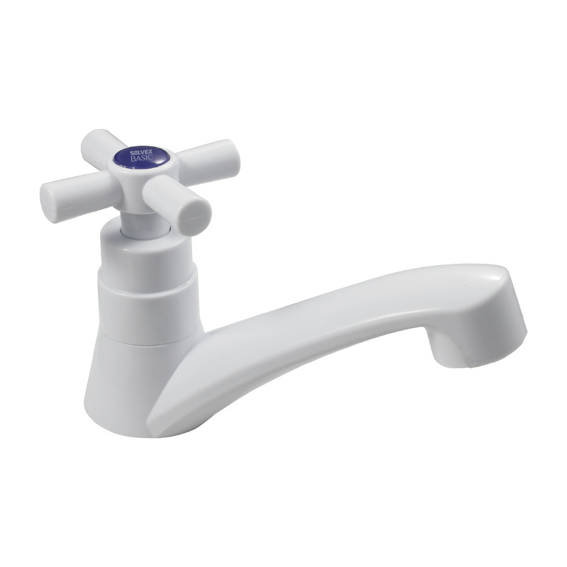 Grifo de Lavamanos Blanco en Plástico. Pluma Llave Individual con Cartucho y Mango de Plástico.