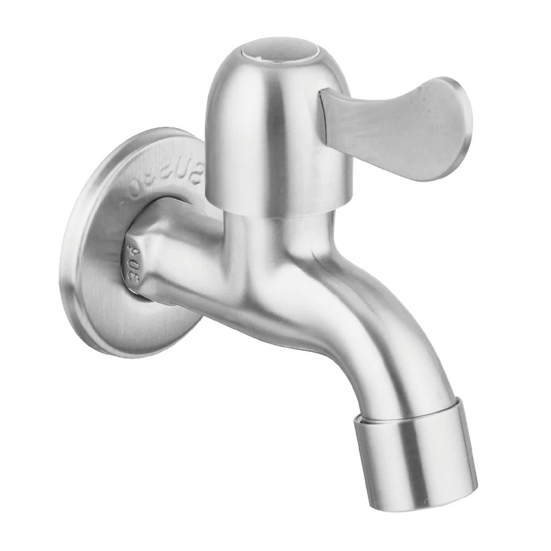 Llave de Agua para Pared cromada. Pluma Grifo Individual en Acero Inoxidable con Tapa.