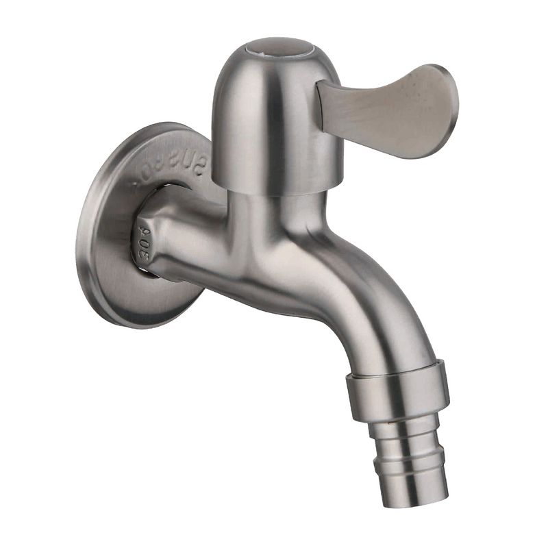 Grifo de Pared Satinado con Conector para Lavadora. Pluma Llave Individual de Acero Inoxidable.