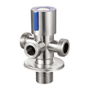 Llave de Ángulo Triple para Lavamanos y fregadores. Válvula Satinada en Acero Inoxidable.