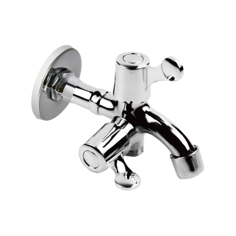 Grifo de Pared de Dos Vías Cromado Brillante. Pluma Llave de Agua.