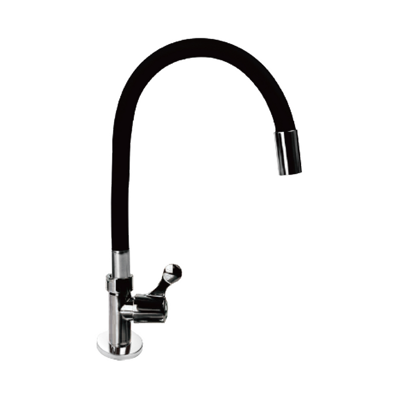 Grifo de Cocina Cromado con Cuello Flexible Negro. Pluma Llave Individual de Agua Fría para fregador.