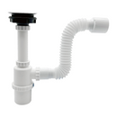 Trampa Sifón De Fregador 1 1/2". Desagüe Con Canastilla De Acero Inoxidable Y Tubo Extensible 42cm.