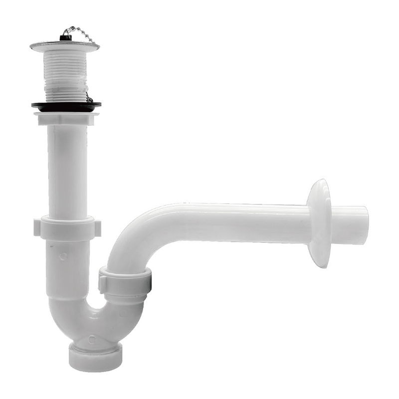 Trampa Sifón de Lavamanos 1 1/4". Tubo Rígido con Tapón y Anillo Cromado. Drenaje Antifugas.