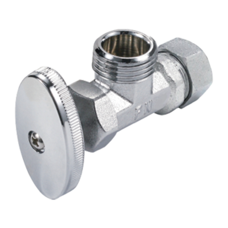 Llave de Ángulo 1/2"x1/2" de Zinc Cromado. Válvula Angular para Agua con Mango de Plástico.