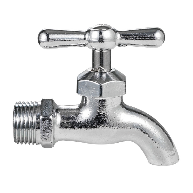 Llave de Agua para Jardín 1/2" Nariz Lisa. Pluma Grifo Exterior de Zinc Cromado sin rosca.