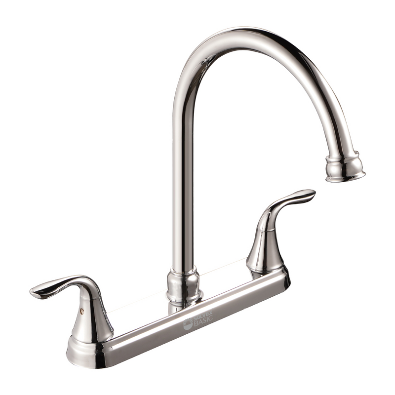 Grifo Mezclador 8" para fregador de Cocina. Pluma Llave Cromada con Cuerpo de Zinc y Pluma Alta.