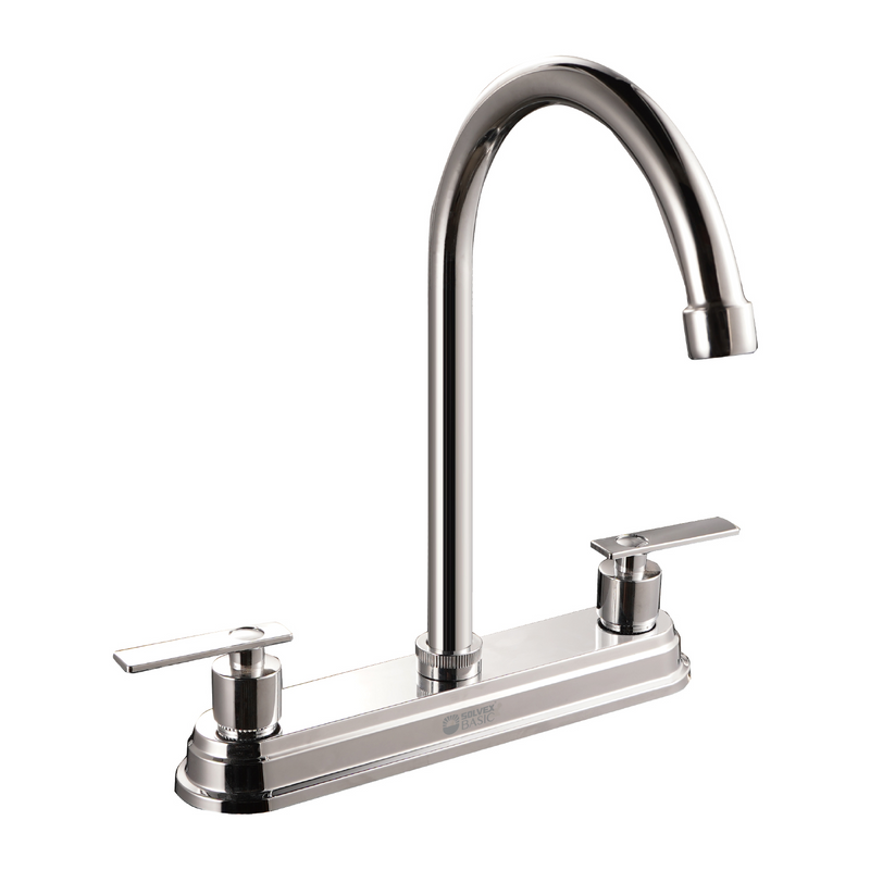 Grifo Mezclador 8" para fregador de Cocina. Pluma Llave Cromada con Cuerpo de Zinc y Pluma Alta.