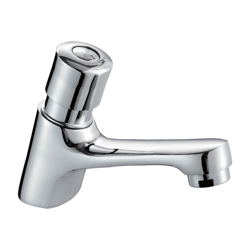 Grifo para lavamanos de latón cromado tipo pulsador. Pluma Llave individual de baño con cierre automático.