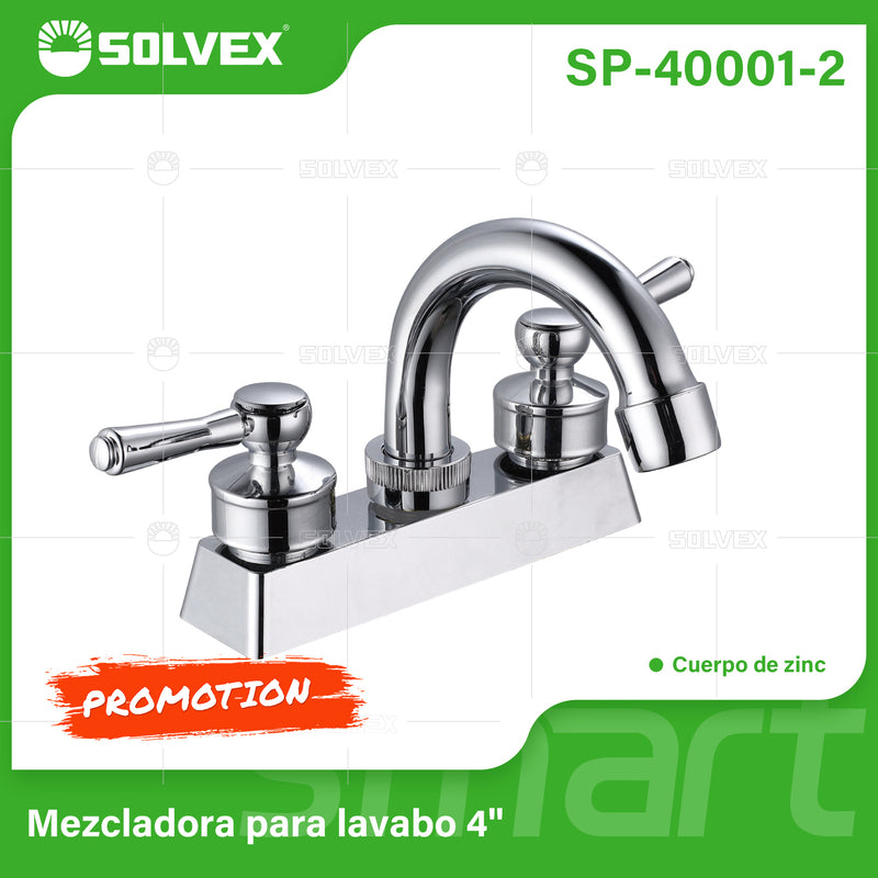 Llave Mezcladora 4" Para Lavamanos Con Cubierta Y Manerales De Palanca. Pluma grifo de Agua Fría Y Caliente.