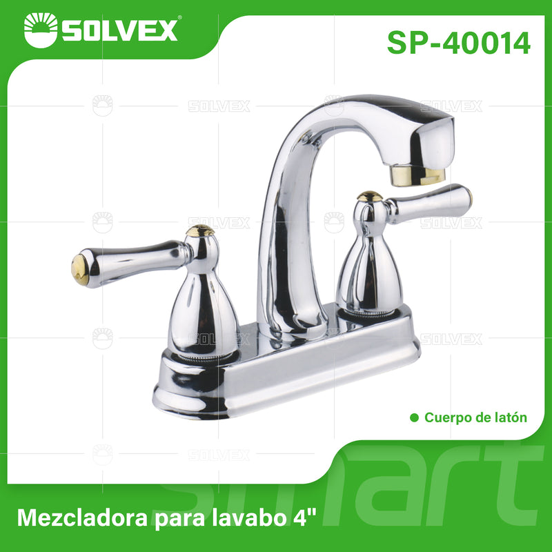 Llave Mezcladora 4" Para Lavamanos Con Cubierta Y Manerales Tipo Palanca. Pluma Grifo Modo Frío Y Caliente.