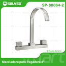 Grifo para fregador 8" con Pluma Alta Acabado Satinado de Latón y Acero Inoxidable.