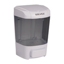 Dispensador de Jabón Líquido de Pared 800ml. Color Blanco con Cuerpo Translúcido.