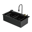 fregador de Cocina Empotrable con Doble Tina 80x46x22cm. Acero Inoxidable. Color negro. Incluye grifo, escurridor y dispensador.