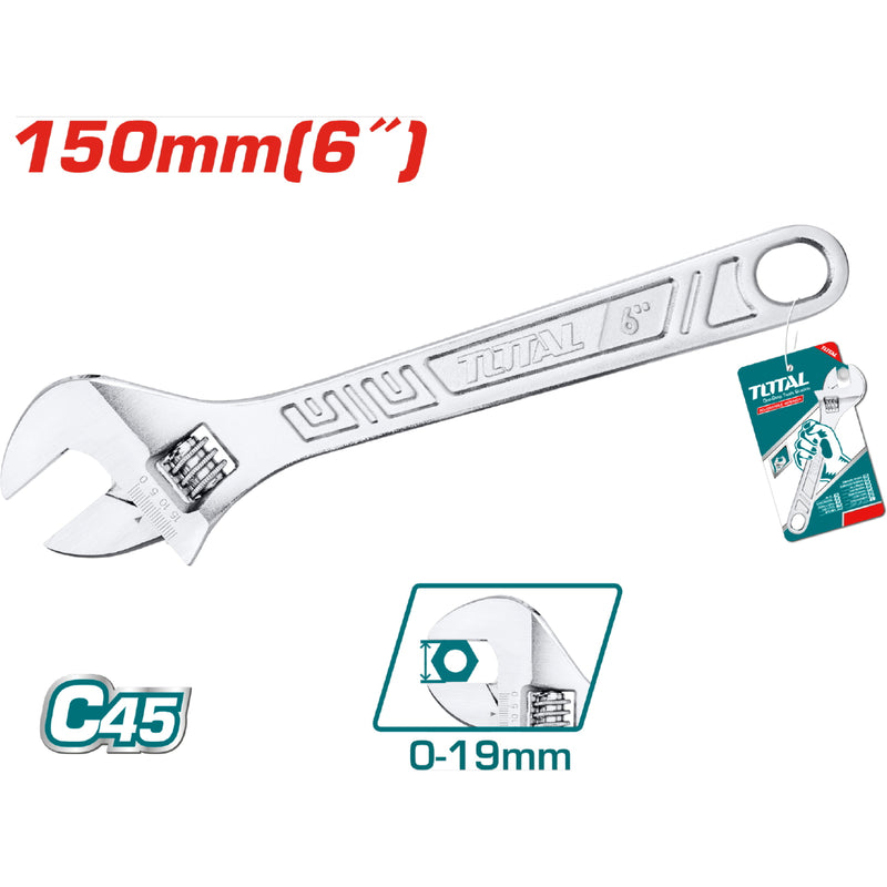 Llave ajustable. Longitud 150 mm (6"). Ajustable de 0-19.2 mm.