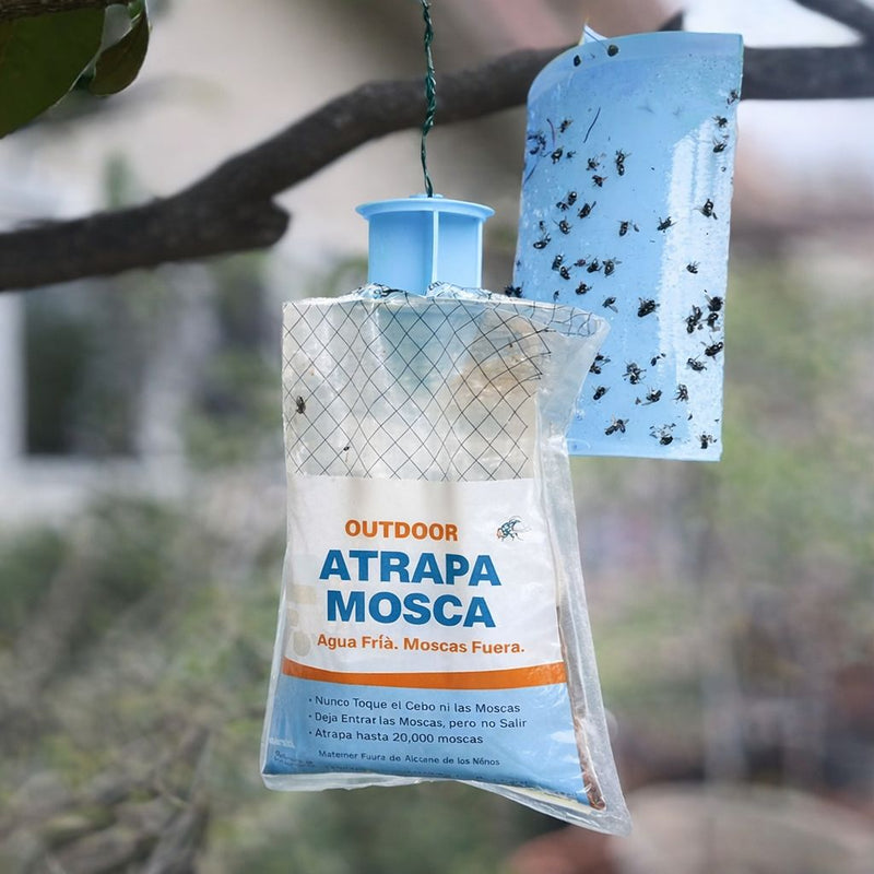 Trampa para Moscas Desechable con Cebo, Uso Exterior. Atrapa hasta 20,000 Moscas. 214 x 198 mm