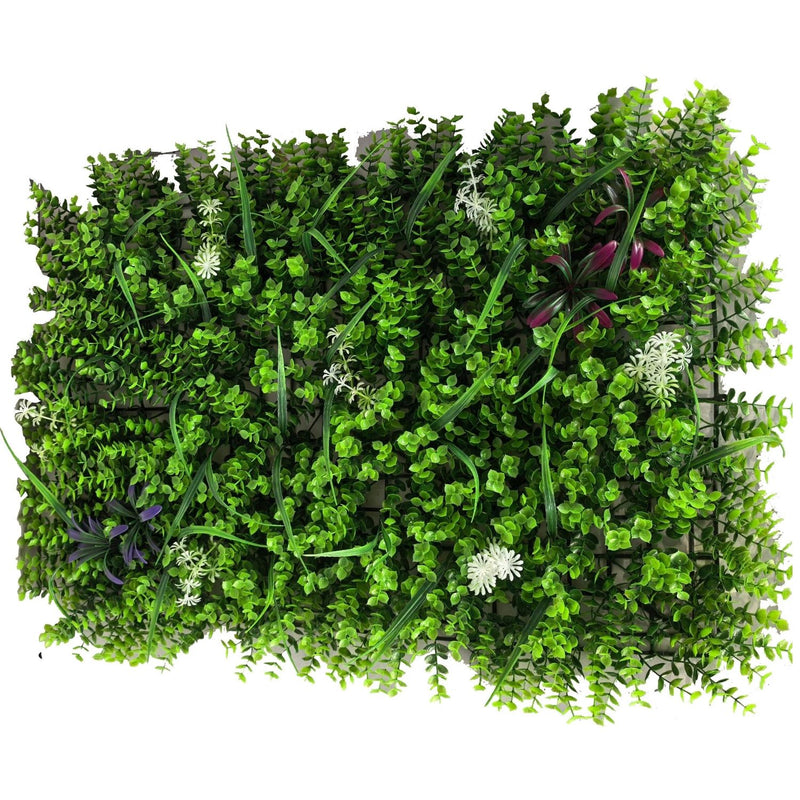 Follaje Artificial Verde 40x60cm con Flores Blancas para Decoración de Pared Interiores (Sin protecccion UV)