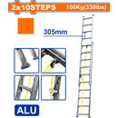 Escalera Extensible 2x10 de Aluminio. Carga máxima: 150Kg. Altura escalon: 305mm.