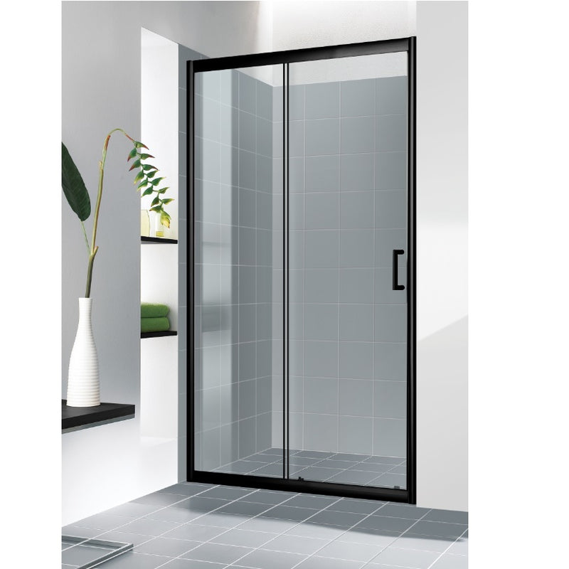 Puerta de baño Aqua Negra 1350x1800mm vidrio temperado de 6mm. tirador C. Perfiles aluminio negro