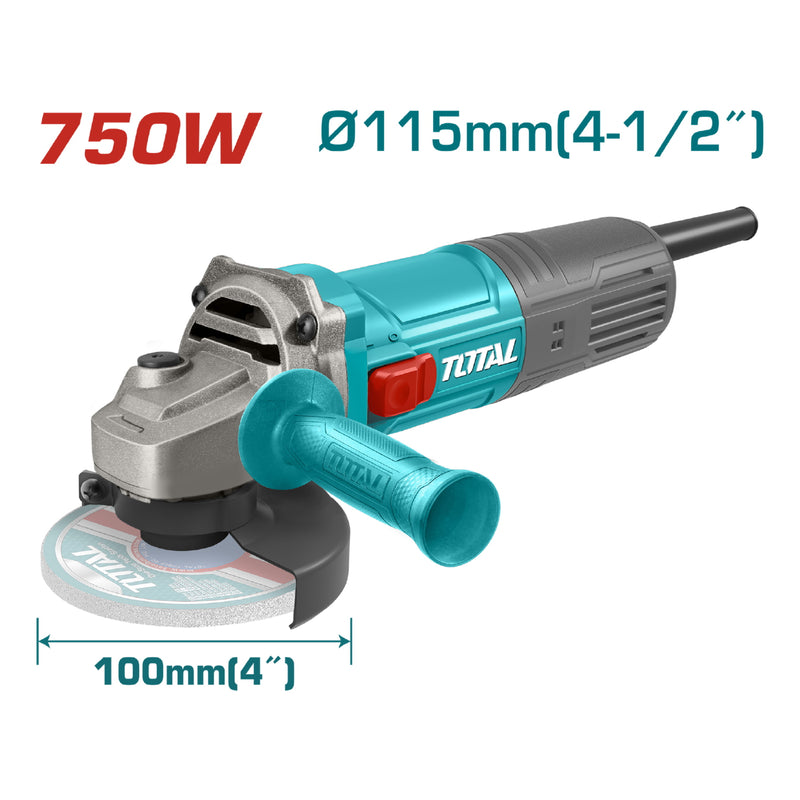 Esmeril angular de 4 1/2" Total 110V-120V~60Hz 750W. 5/8"-11 UNC, 12000 rpm.