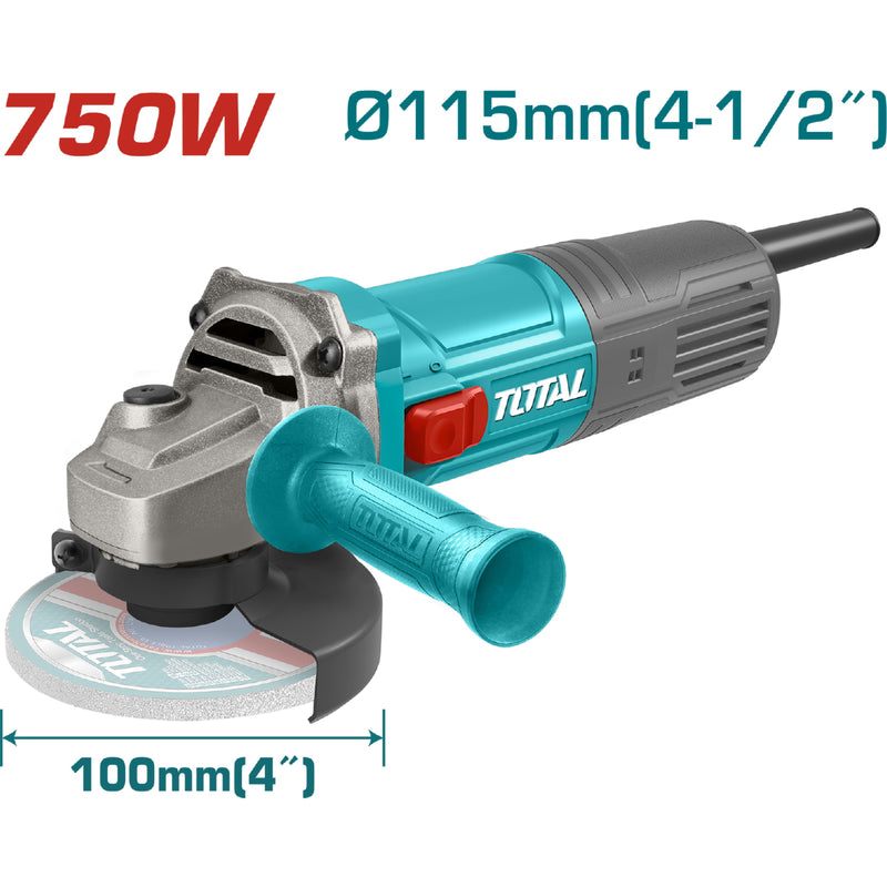 Esmeril angular de 4 1/2" Total 110V-120V~60Hz 750W. 5/8"-11 UNC, 12000 rpm.