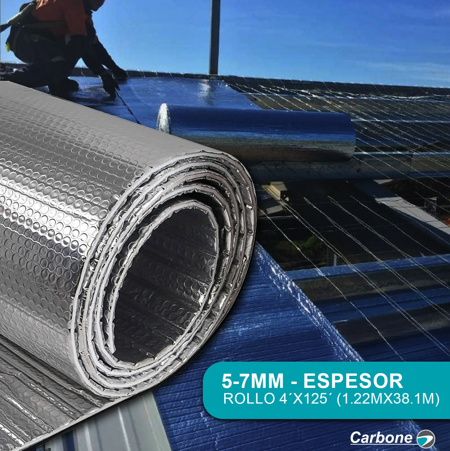 Aislante Térmico para Techos y Paredes – Doble Burbuja 2 Caras de Aluminio 97% Reflectividad – Rollo 4’x125’ (1.22x38.1m) 5-7mm – Ignífugo, Ahorra Energía y Reduce Calor