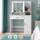 Vanity Maquilador con Espejo LED y 3 Modos de Luz (Cálida/Neutra/Fría) Tocador con Cajón y Estantes con Alimentación USB de MDF + Metal (90x40x135cm). Color Blanco
