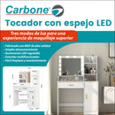 Vanity Maquilador con Espejo LED y 3 Modos de Luz (Cálida/Neutra/Fría) Tocador con Cajón y Estantes con Alimentación USB de MDF + Metal (90x40x135cm). Color Blanco