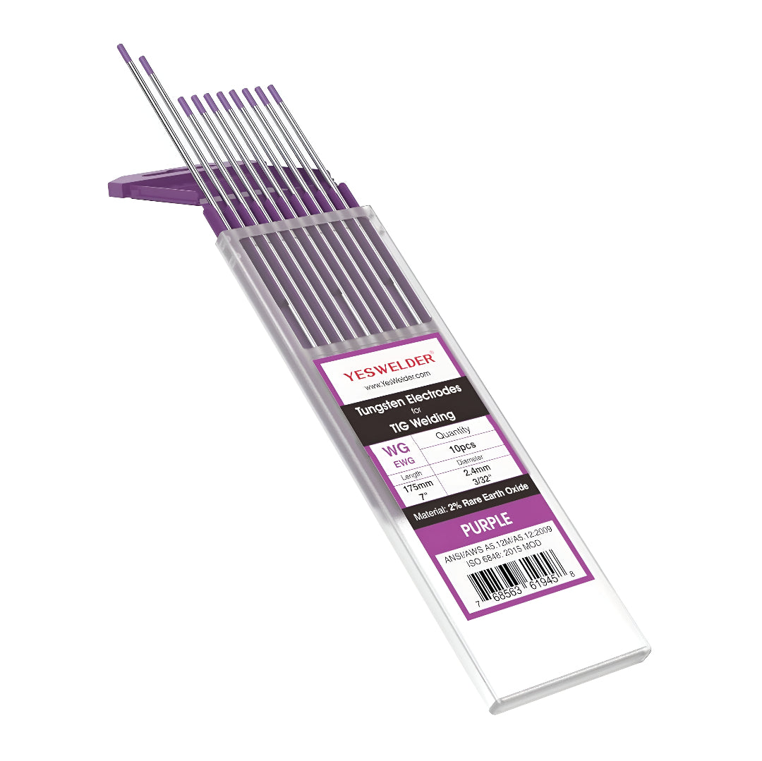 Tungstenos E3 purpura 2.4mm (3/32") para soldadura tig (no radioactivos) (Caja de 10 pcs)