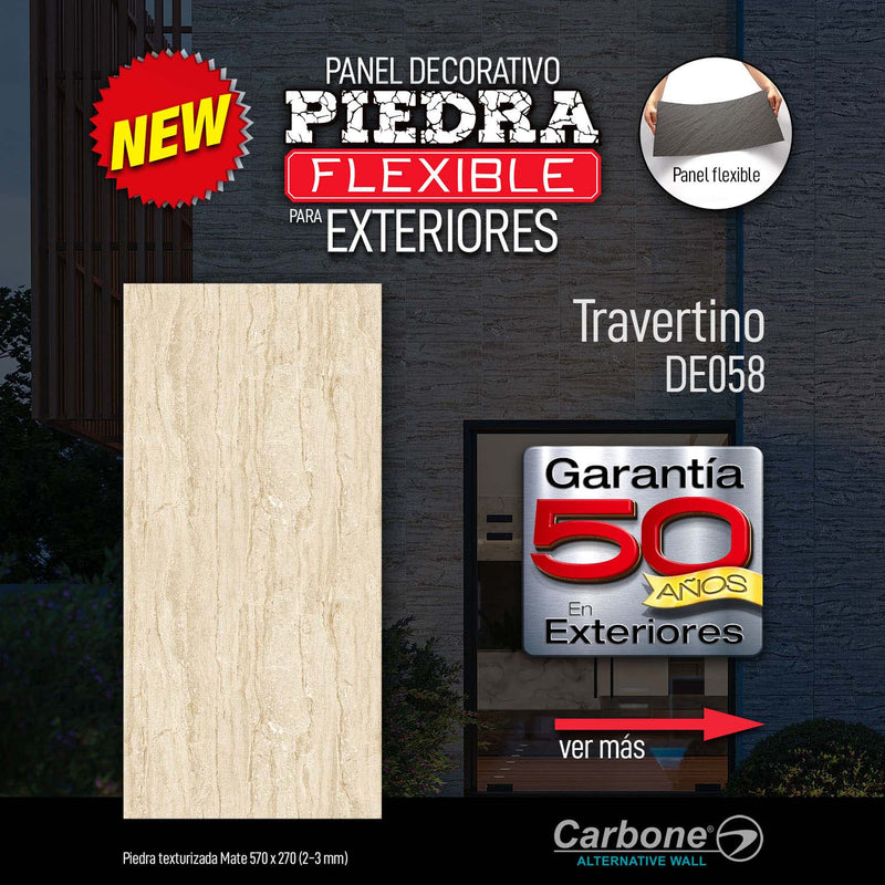 Piedra Flexible Travertino Panel 570 X 270 Mm (2.5 - 3.3Mm) 30 Pc/ Box (4.62M2)