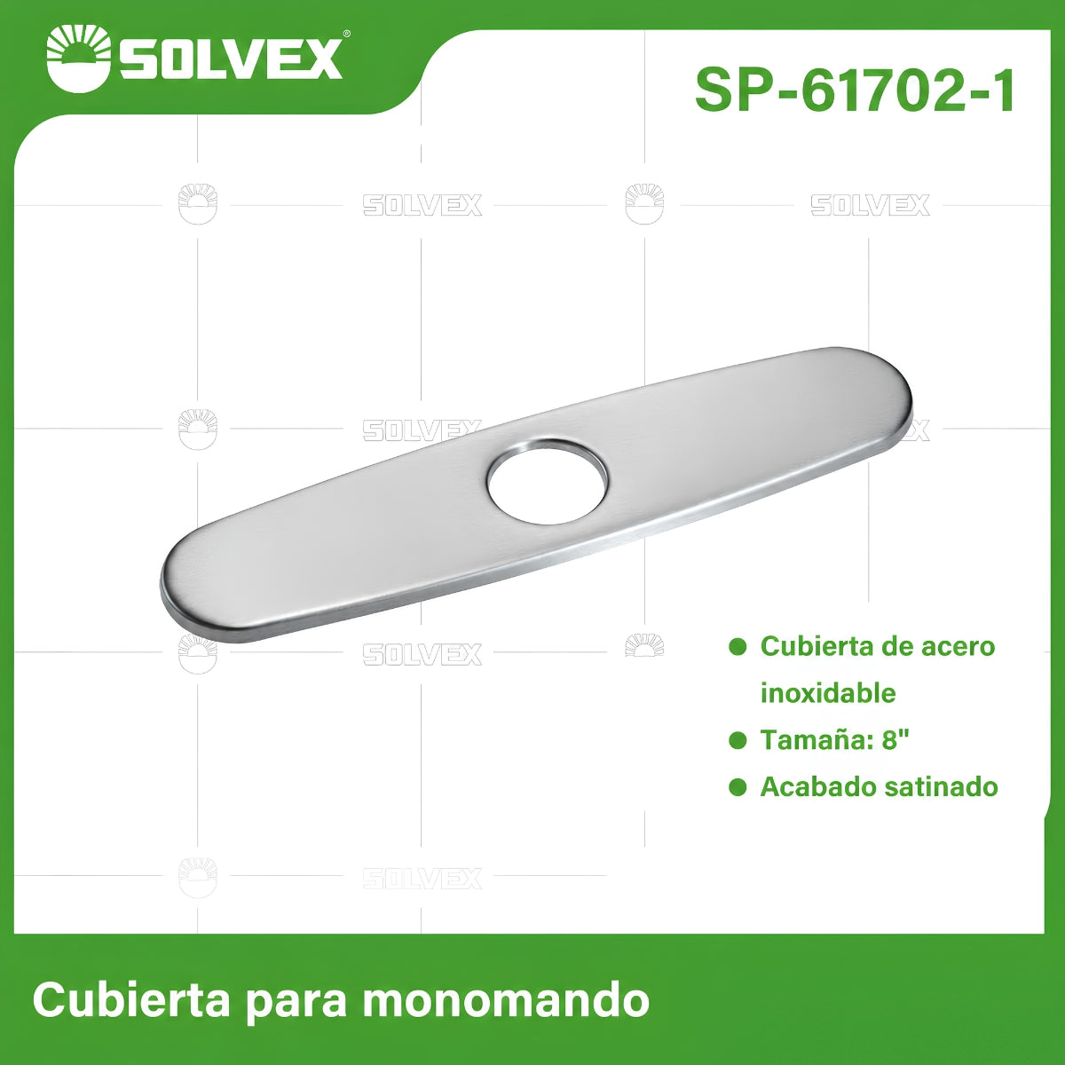 Cobertor Para Llave De fregador 8". Placa para grifo de acero inoxidable. Acabado satinado.