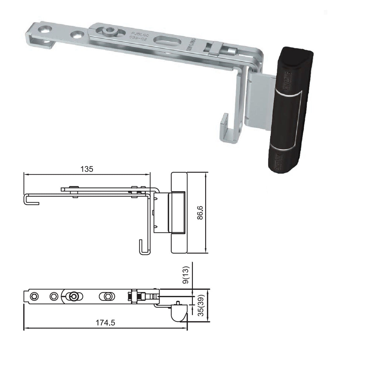 Bisagra Superior para Ventana abatible uPVC apertura interior Color negro