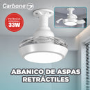 Abanico de Techo 16” socket E27 con Lámpara LED. Ventilador Invisible con Aspas Retráctiles. Luz Regulable con control remoto. Color blanco. 33w