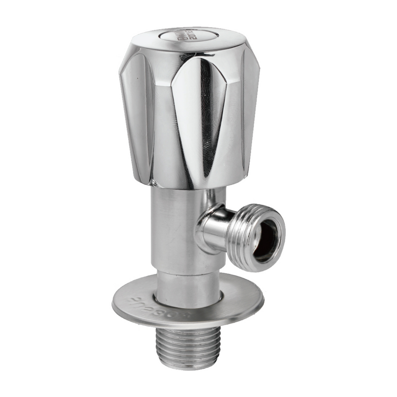 Llave de Ángulo Cromada. Llave de Paso en Metal con Cartucho de Plástico y Cubierta Inoxidable.