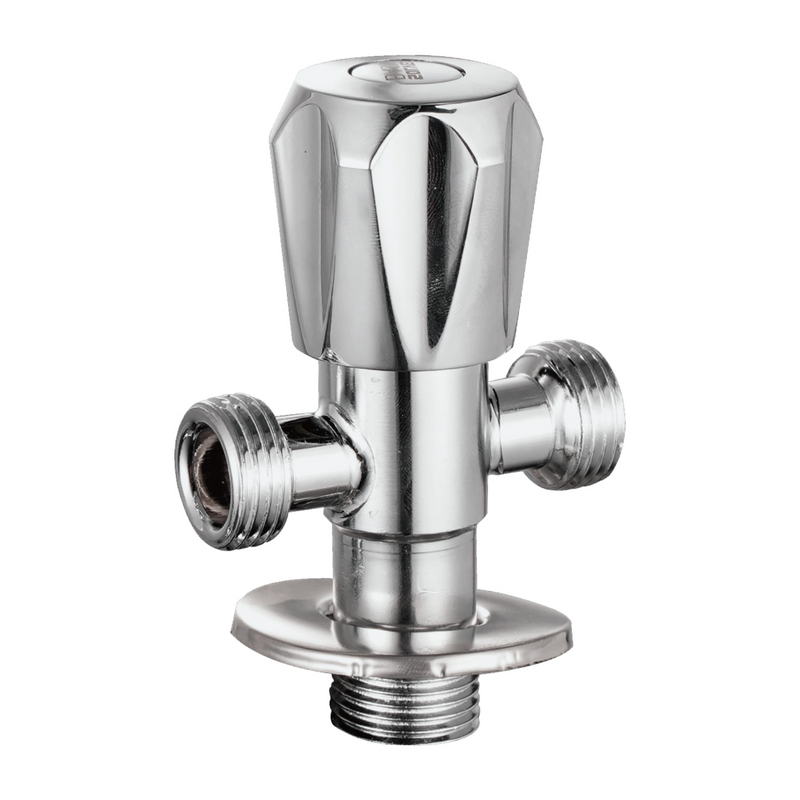 Llave de Ángulo doble salida Cromada. Llave de paso de dos vías en metal.