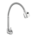 Grifo Individual para fregador cromado. Pluma Llave con Rociador Flexible.