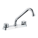 Grifo Mezclador 8" para fregador de Cocina. Pluma Llave Cromada con Tubo Inoxidable y Doble Maneral.