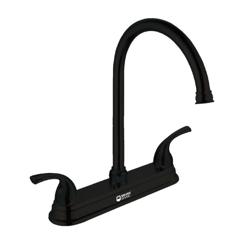 Grifo Mezclador 8" para fregador de Cocina. Pluma Llave con Manijas. Color negro.