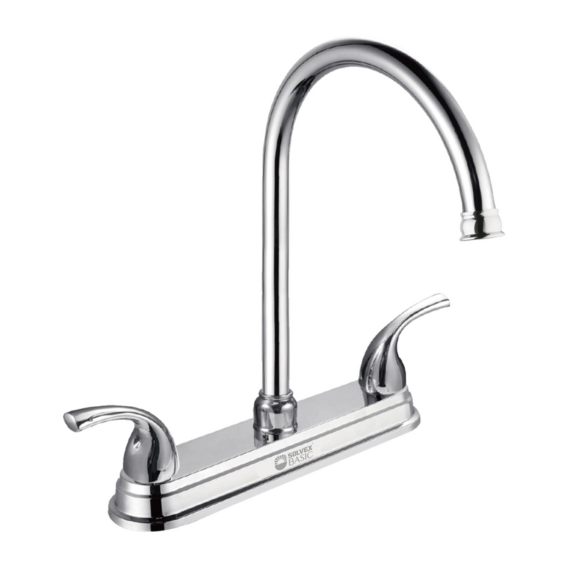 Grifo Mezclador 8" para fregador de Cocina. Pluma Llave Cromada con Manijas.